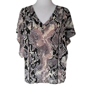 Bellatrix Abstract Artsy Snake Print Flutter Sleeve Fitted Silk Blouse Size XS
